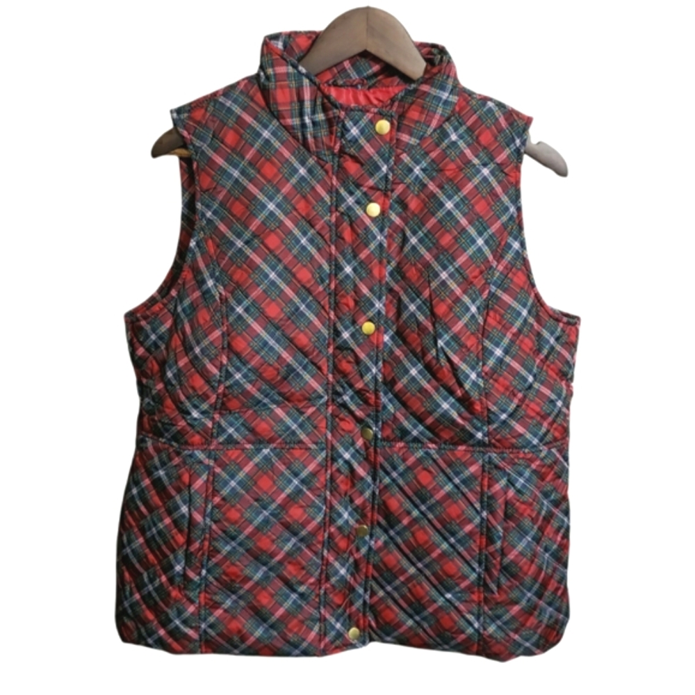 Kim Rogers Plaid Quilted Puffer Vest Women's Size Large NWOT Full Zip